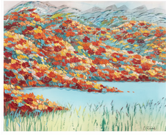 Colorful Flowers by Lake — Art Print